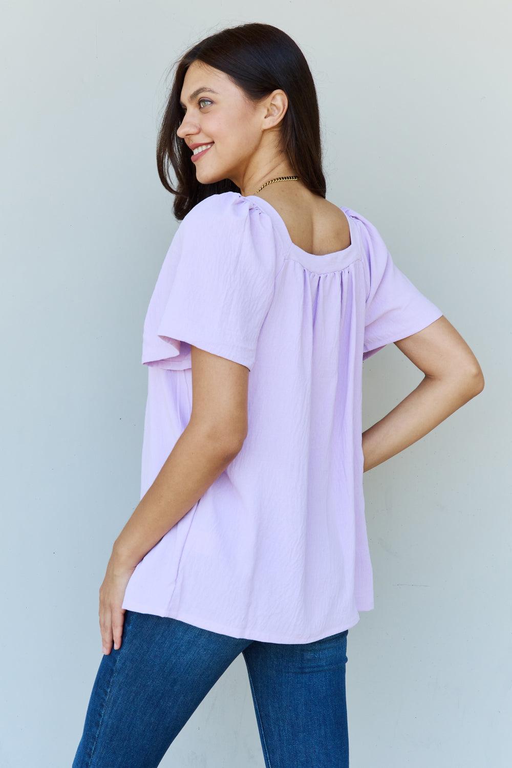 Ninexis Keep Me Close Square Neck Short Sleeve Blouse in Lavender - Immenzive