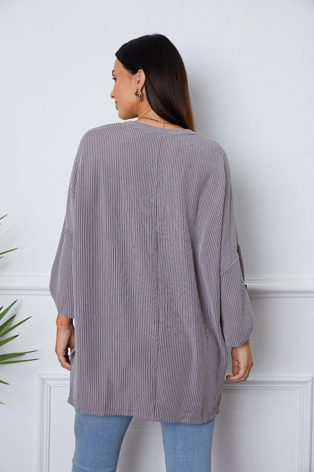 Notched Roll-Tab Sleeve Blouse - Immenzive