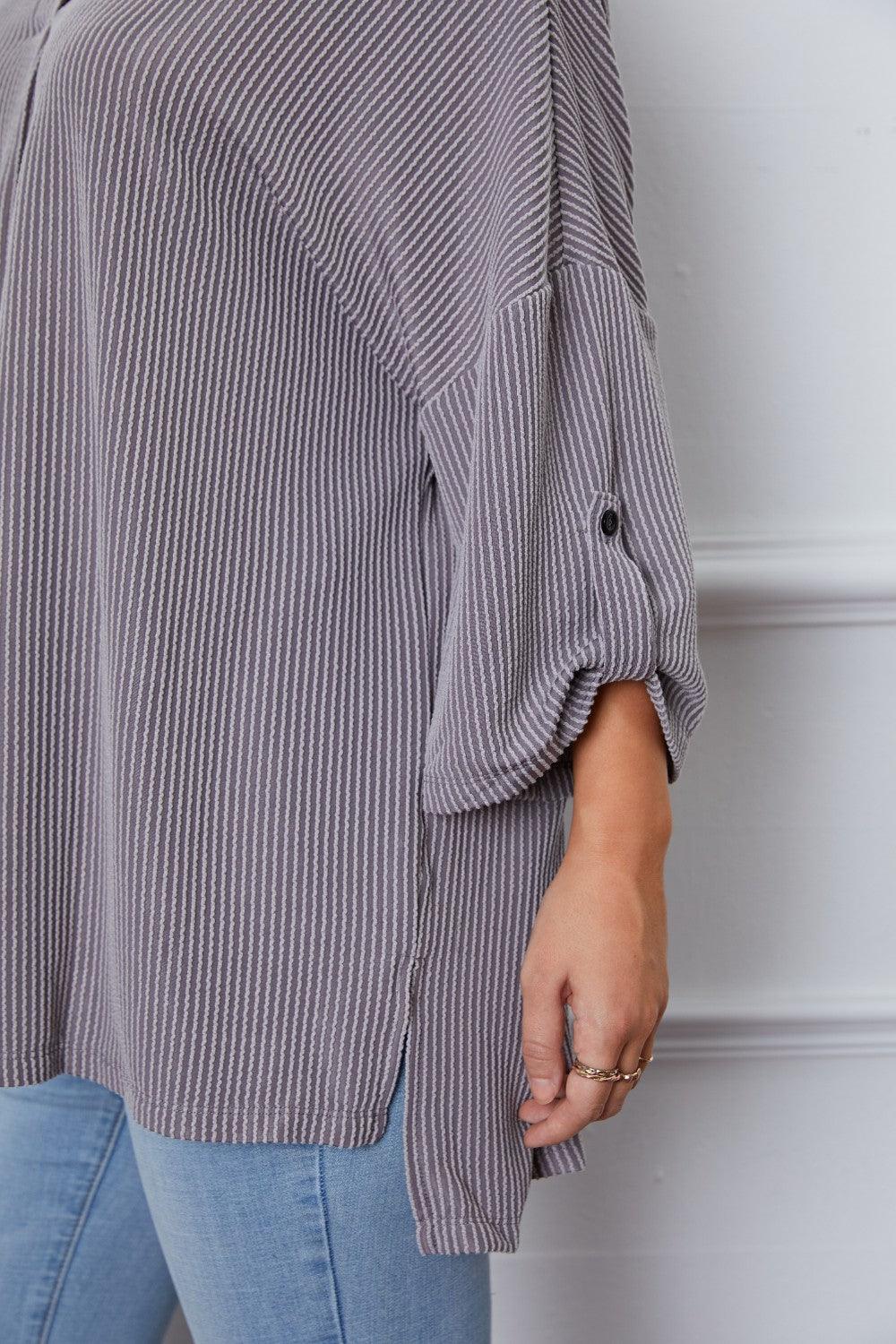 Notched Roll-Tab Sleeve Blouse - Immenzive