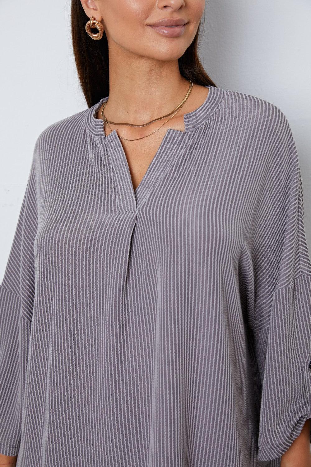 Notched Roll-Tab Sleeve Blouse - Immenzive