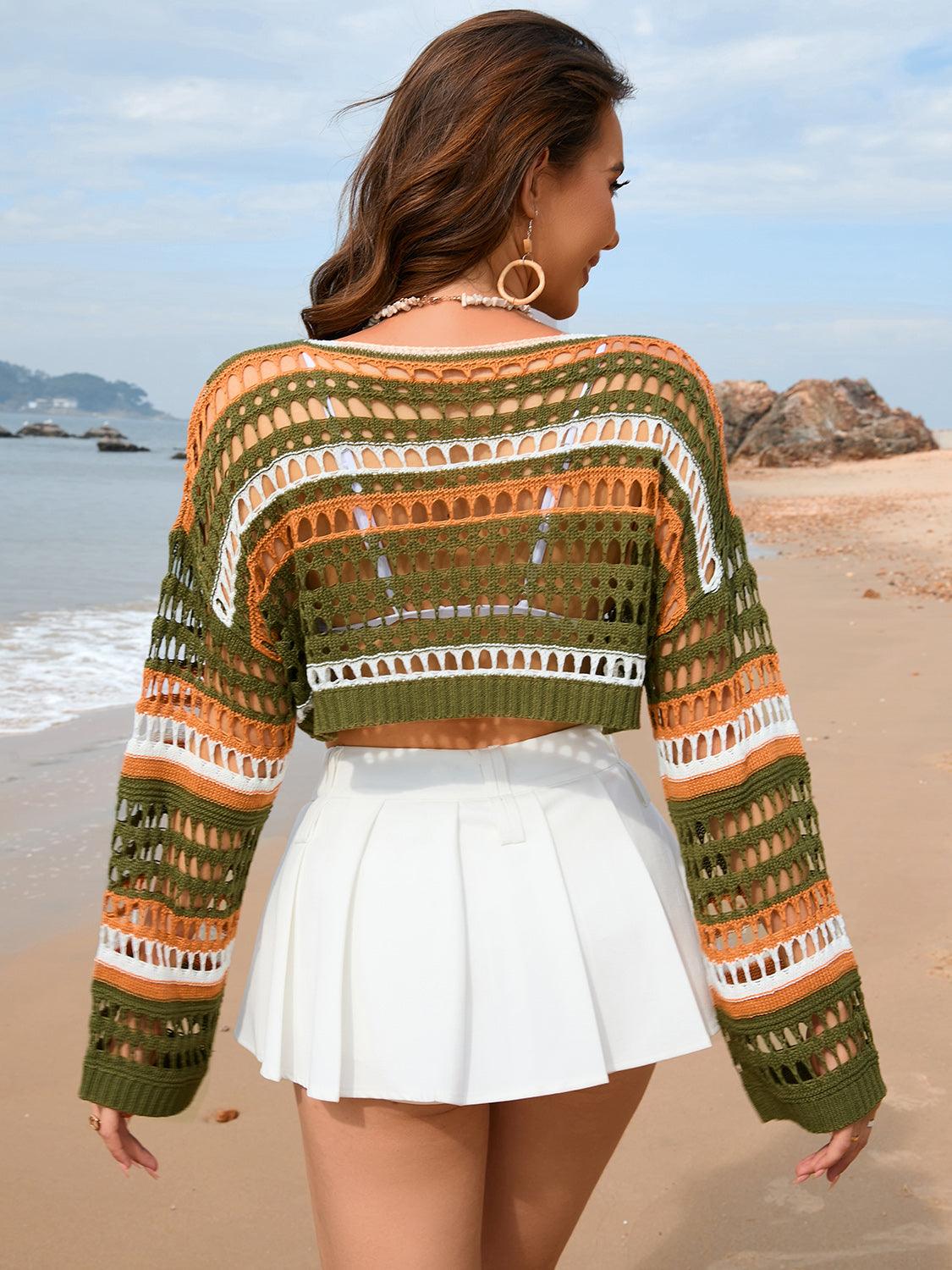 openwork-boat-neck-dropped-shoulder-cover-up - Immenzive