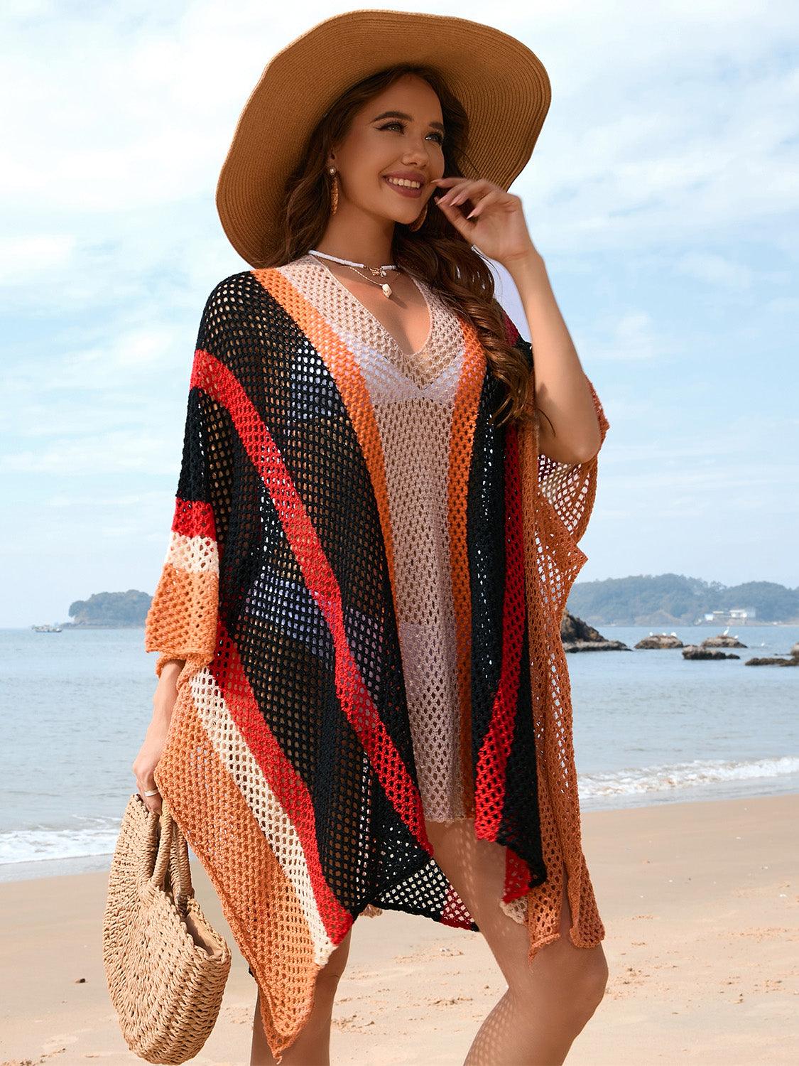 openwork-color-block-plunge-cover-up - Immenzive