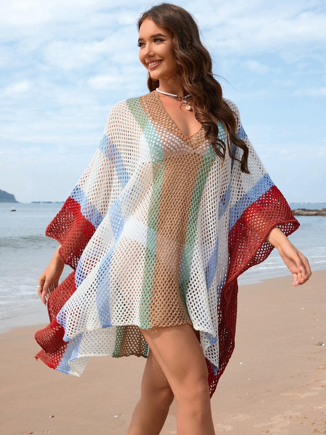 openwork-color-block-plunge-cover-up - Immenzive