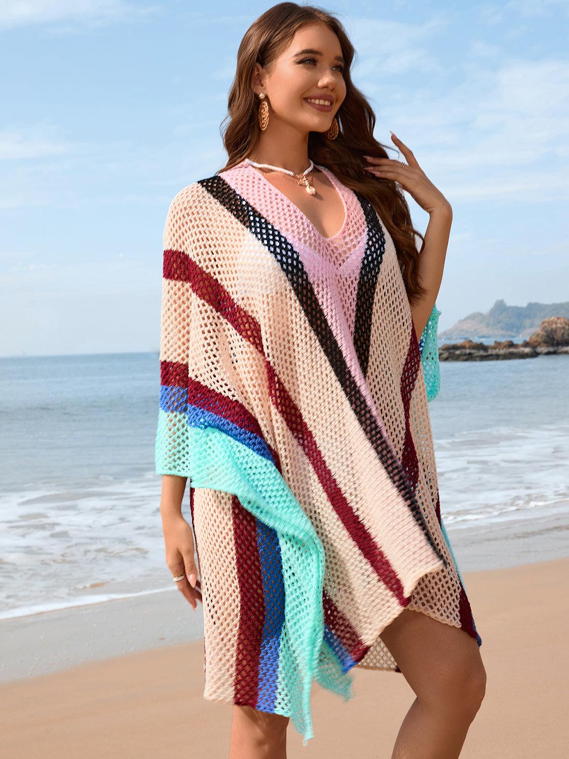 openwork-color-block-plunge-cover-up - Immenzive