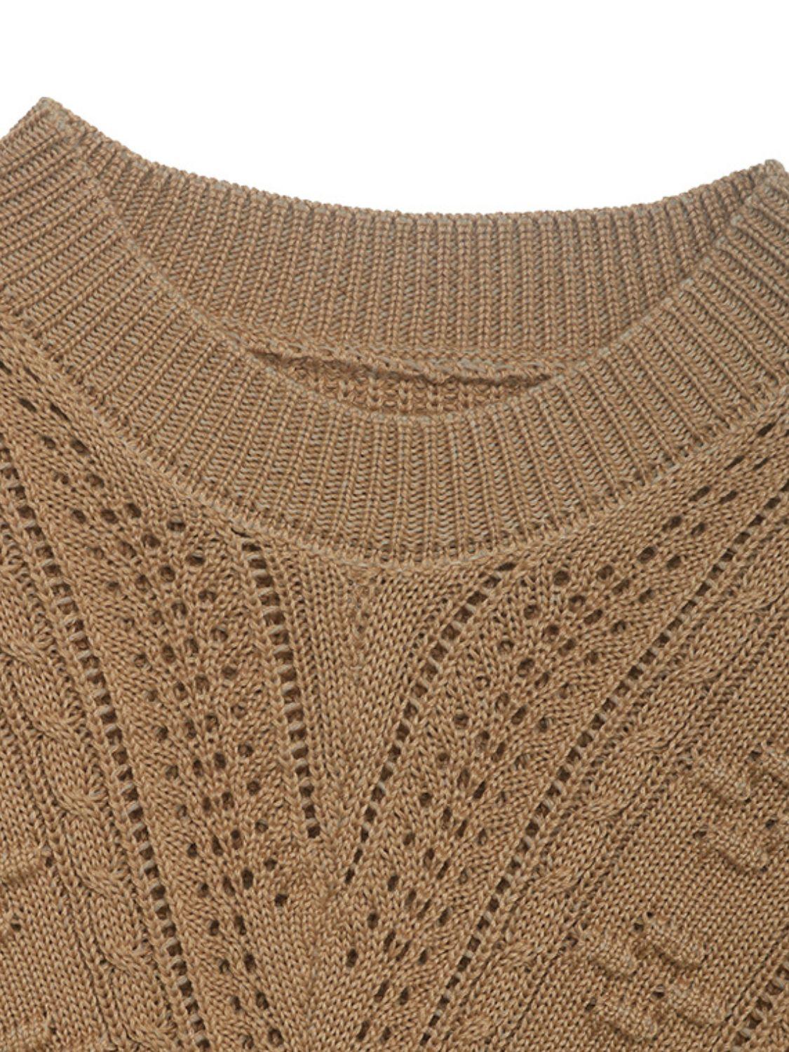 Openwork Round Neck Long Sleeve Sweater - Immenzive