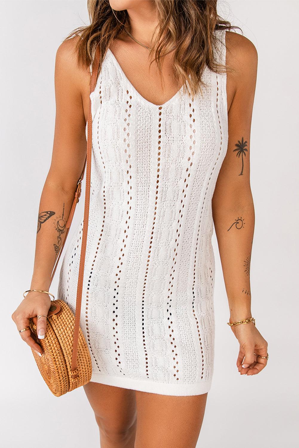 Openwork Sleeveless V-Neck Knit Dress - Immenzive