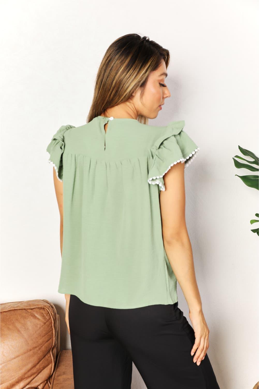 Pleated Detail Flutter Sleeve Blouse - Immenzive