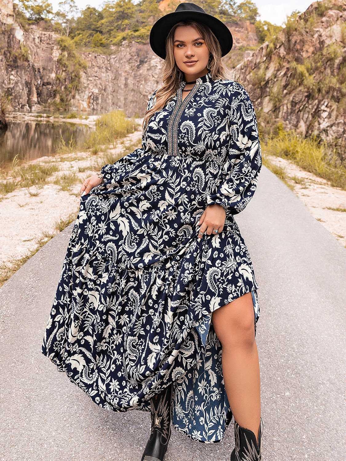 Plus Size Long Sleeve Maxi Dress - Immenzive