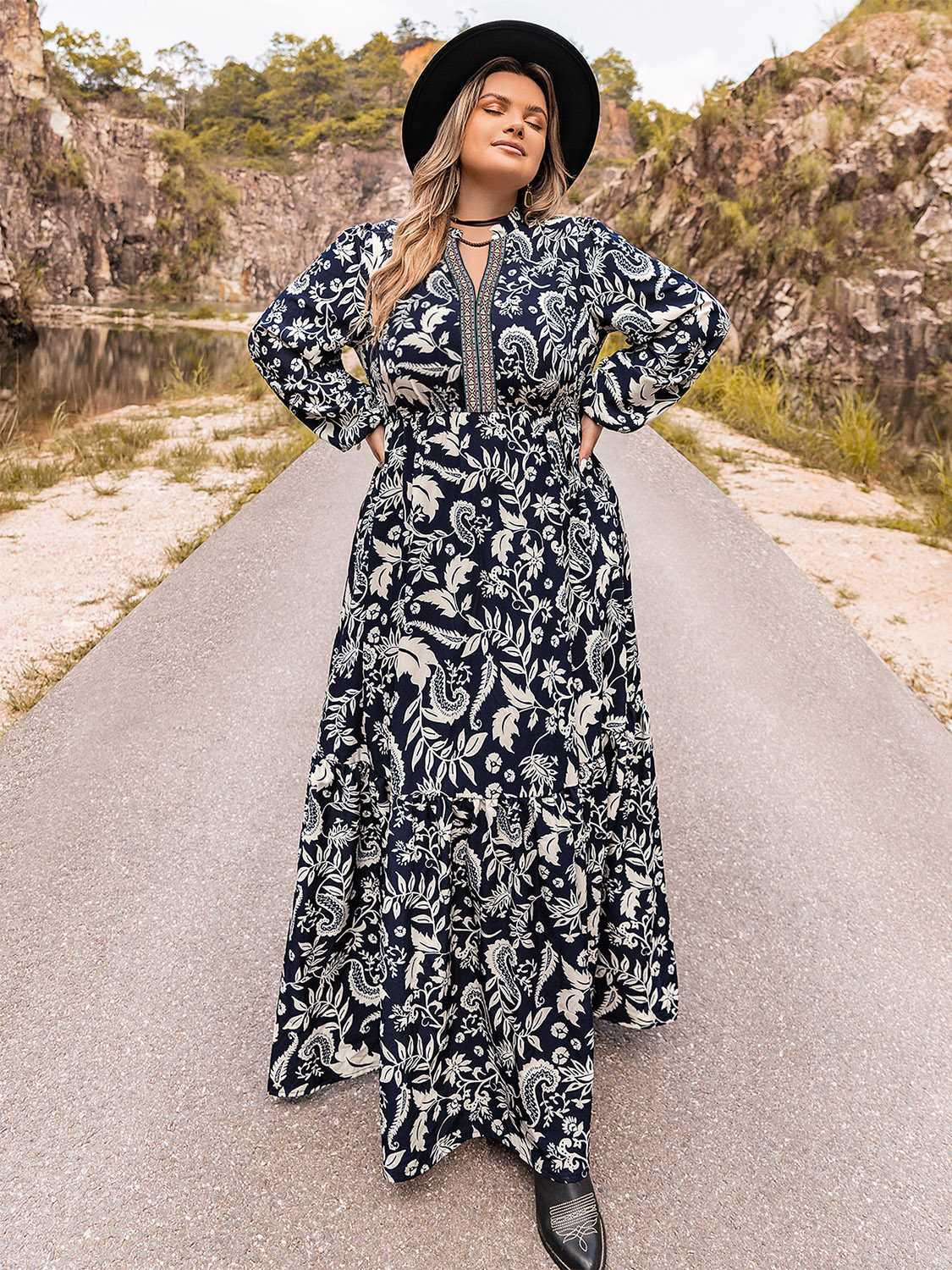 Plus Size Long Sleeve Maxi Dress - Immenzive