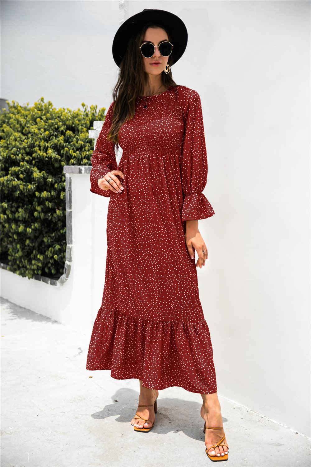 Printed Puff Sleeve Ruffle Maxi Dress - Immenzive