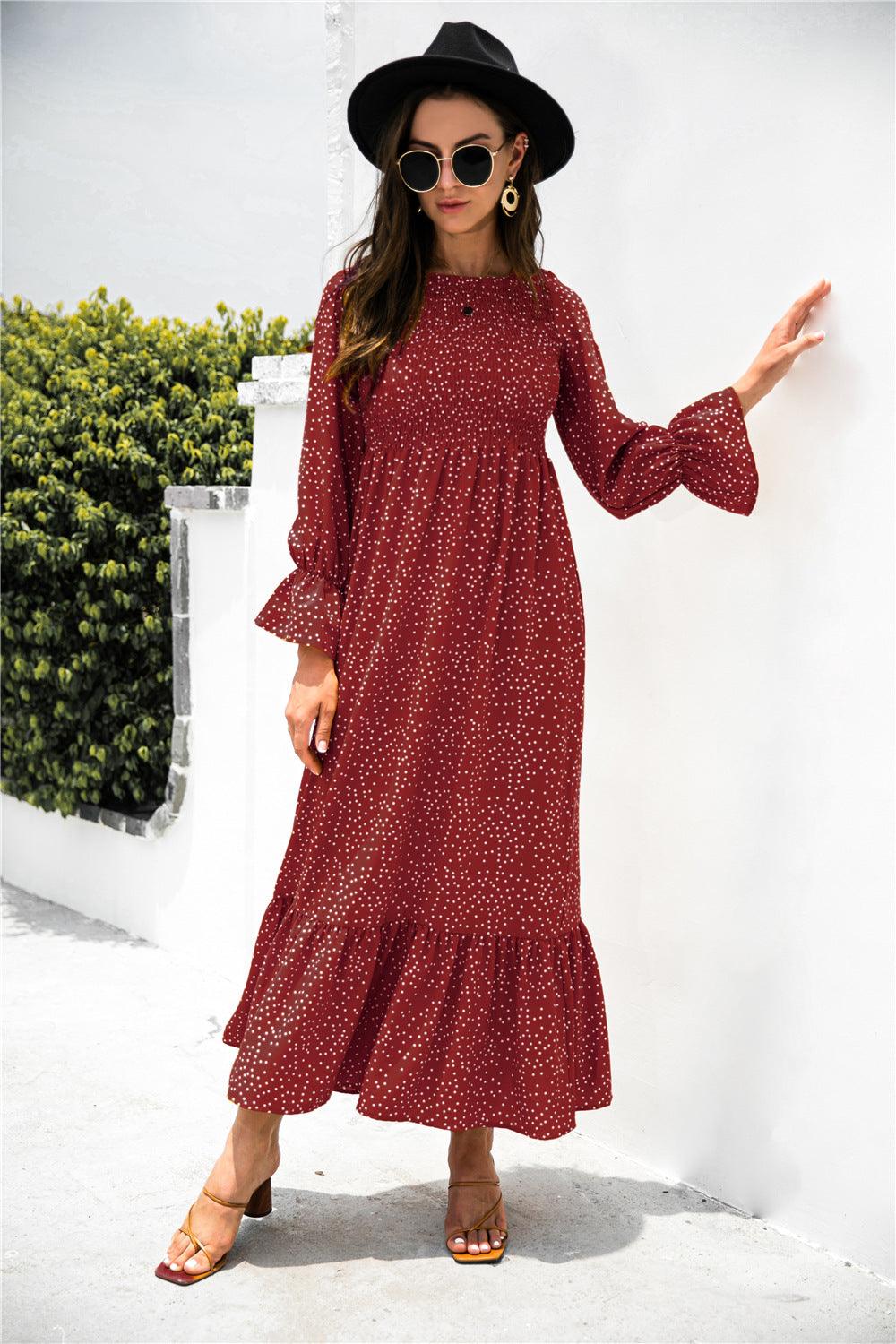 Printed Puff Sleeve Ruffle Maxi Dress - Immenzive