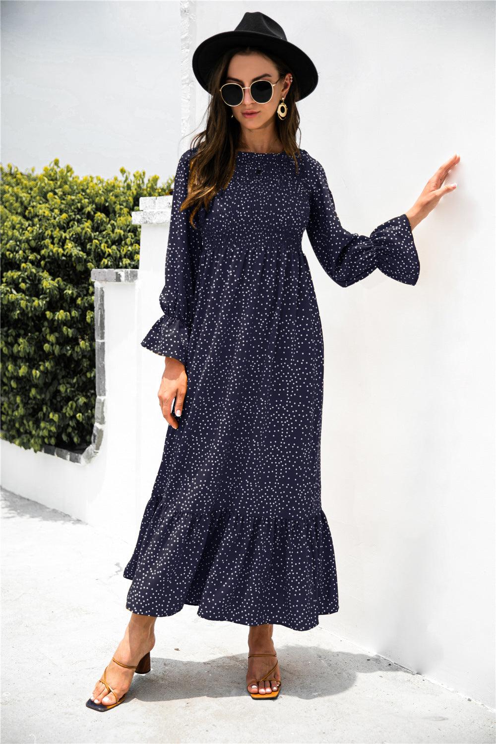 Printed Puff Sleeve Ruffle Maxi Dress - Immenzive