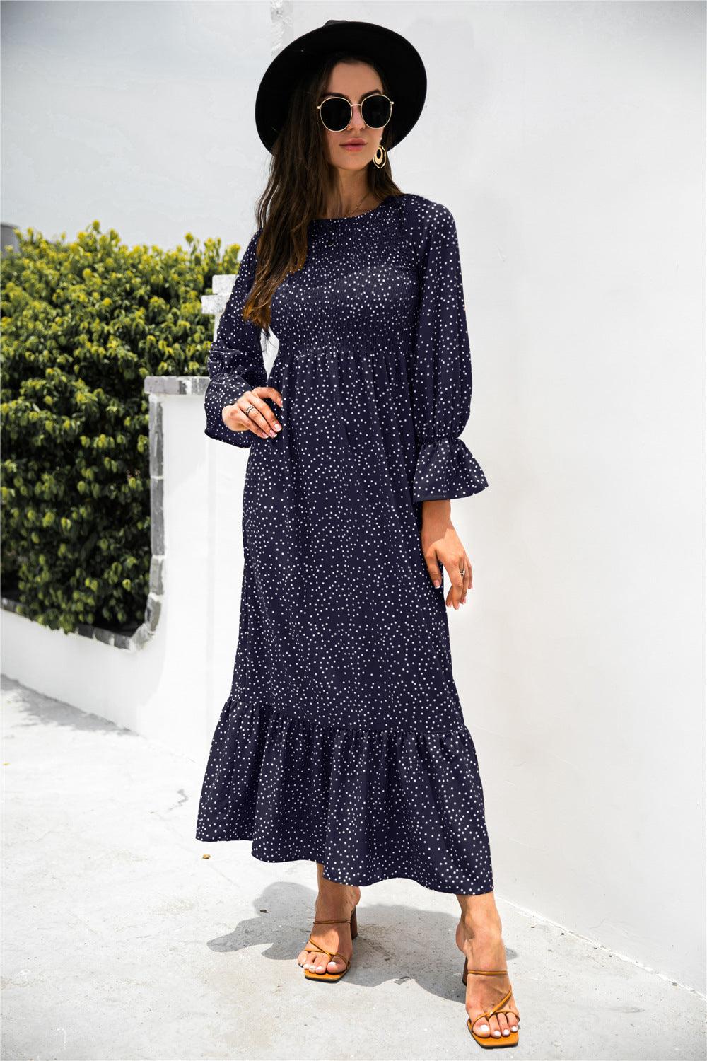 Printed Puff Sleeve Ruffle Maxi Dress - Immenzive