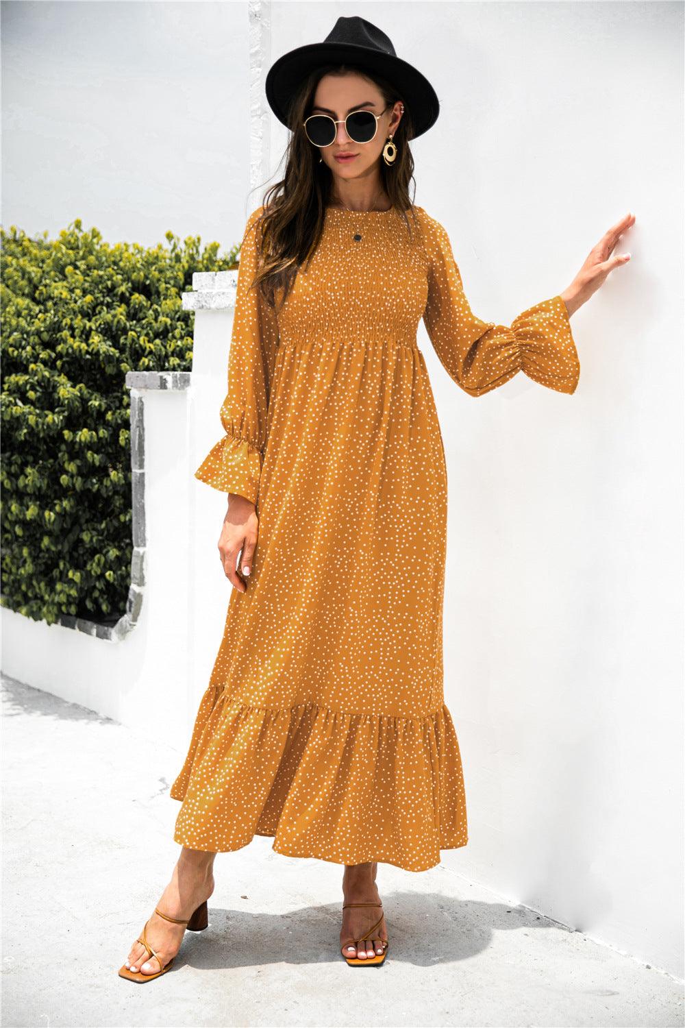 Printed Puff Sleeve Ruffle Maxi Dress - Immenzive