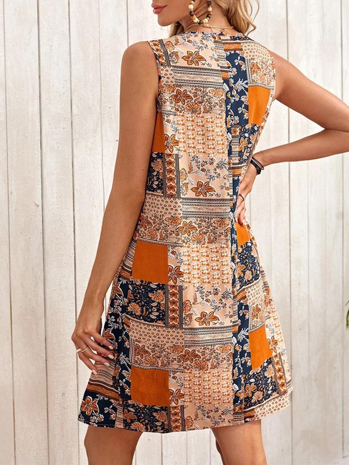 Printed Sleeveless Mini Dress - Immenzive