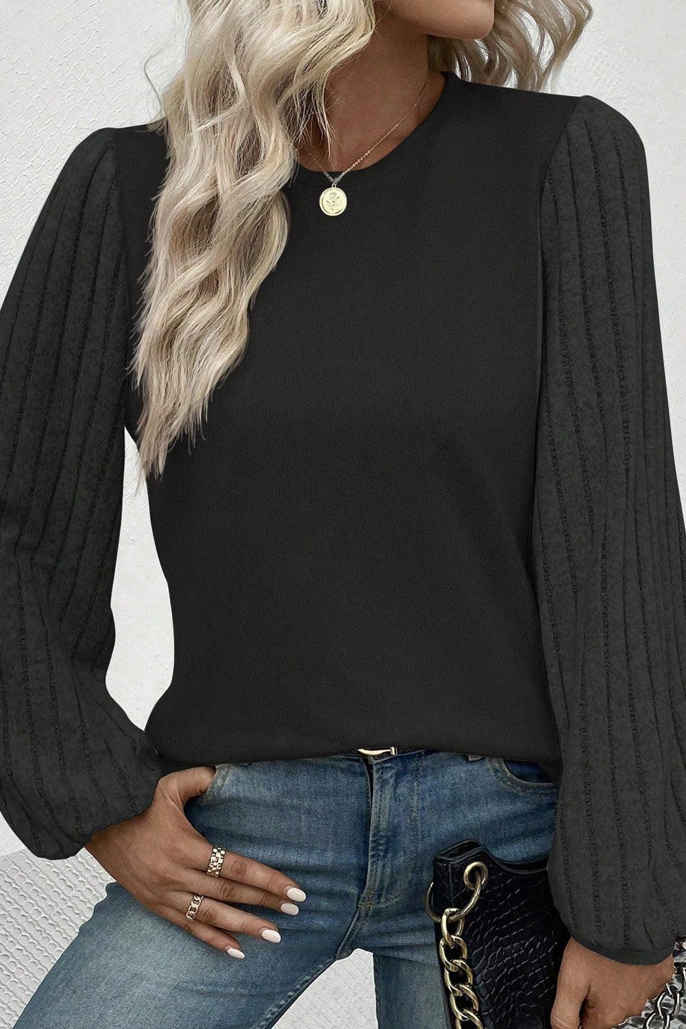 Ribbed Round Neck Long Sleeve Knit Top - Immenzive