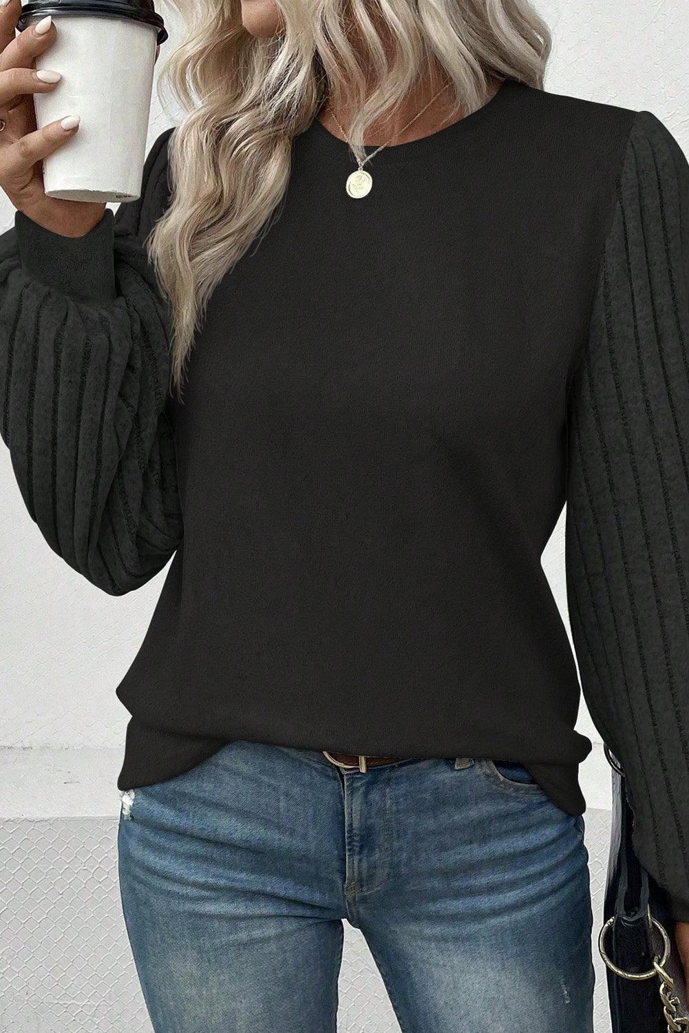 Ribbed Round Neck Long Sleeve Knit Top - Immenzive