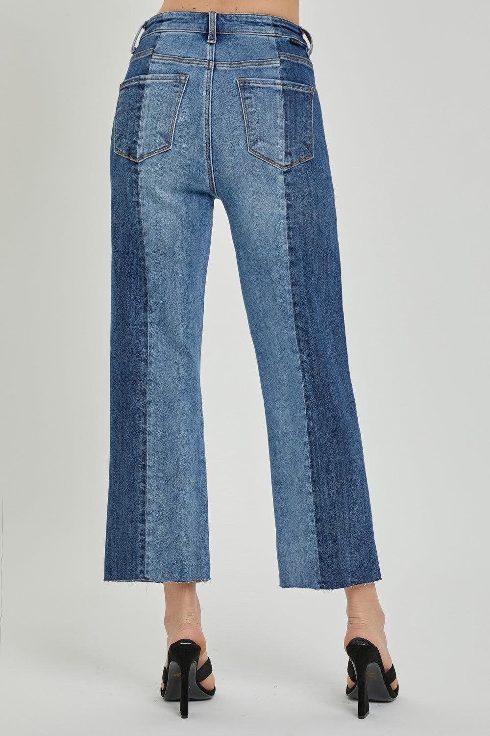 RISEN Full Size Mid-Rise Waist Two-Tones Jeans with Pockets - Immenzive