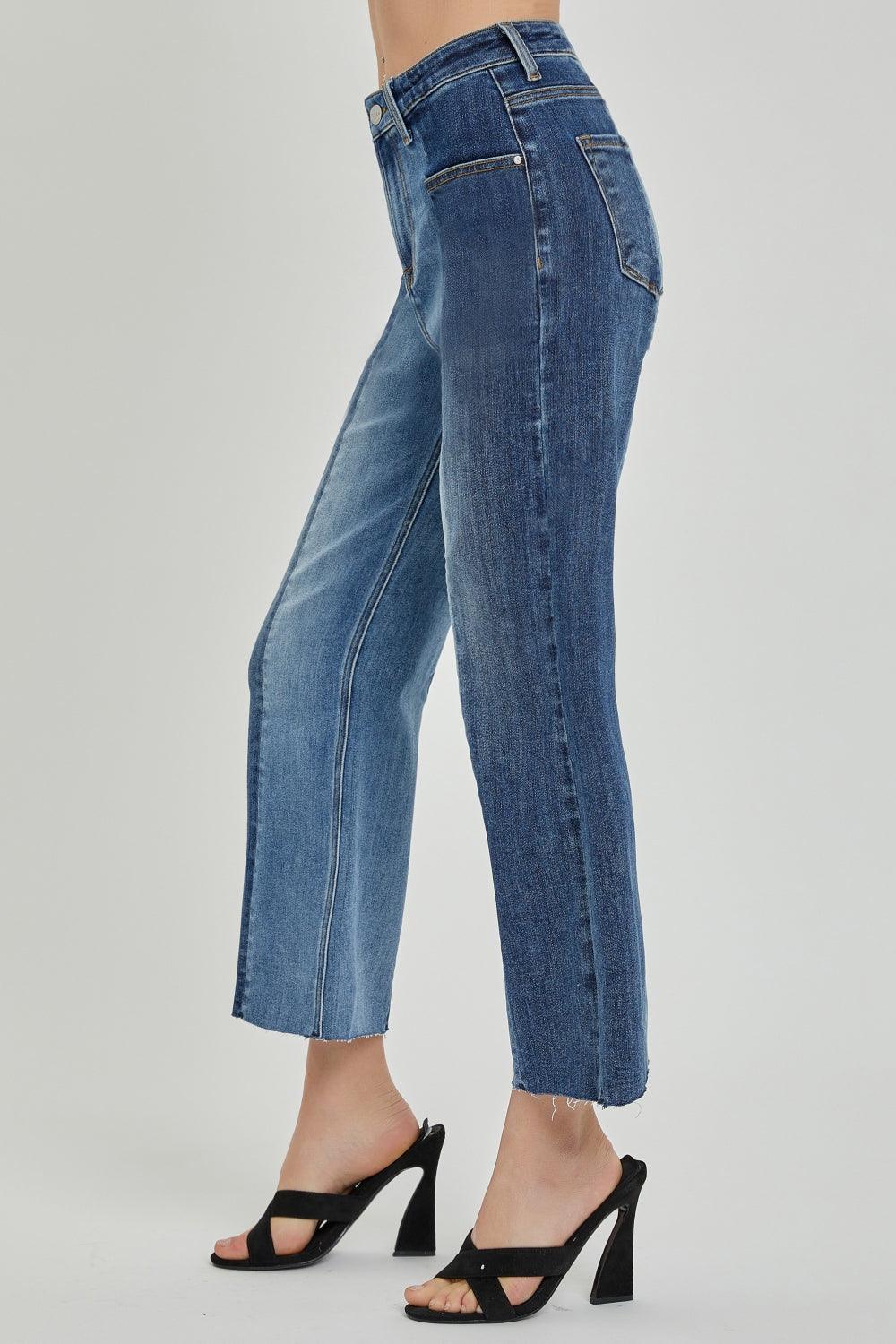 RISEN Full Size Mid-Rise Waist Two-Tones Jeans with Pockets - Immenzive