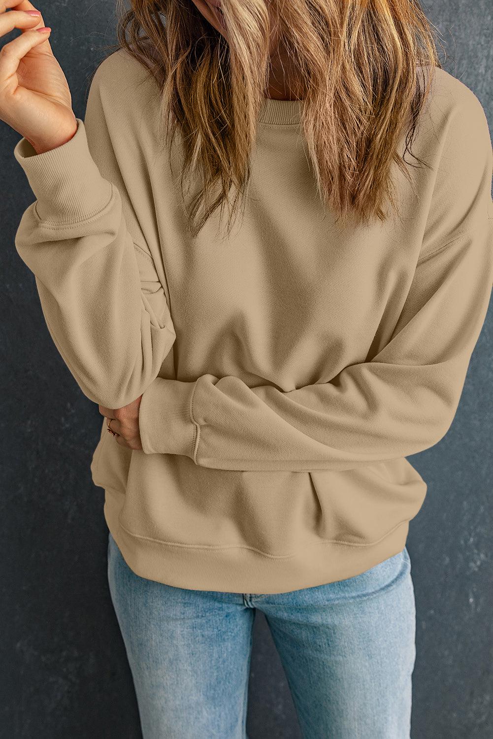 Round Neck Dropped Shoulder Sweatshirt - Immenzive