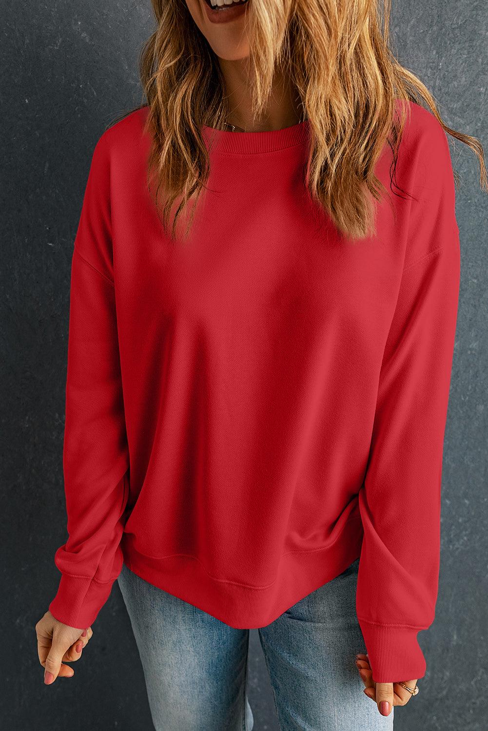 Round Neck Dropped Shoulder Sweatshirt - Immenzive