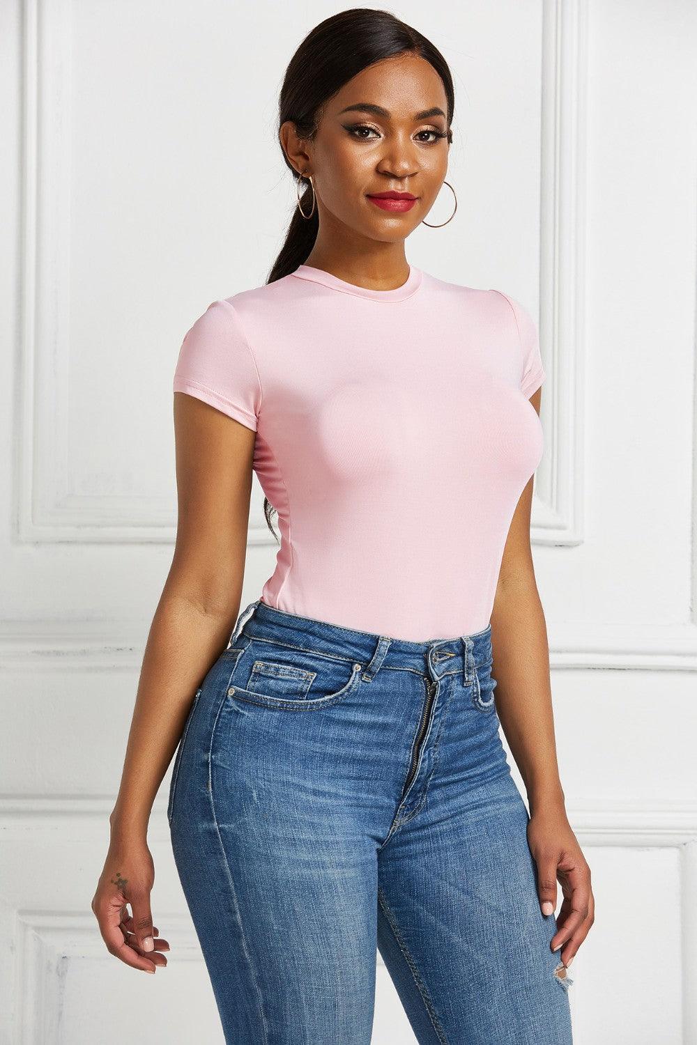 Round Neck Short Sleeve Bodysuit - Immenzive