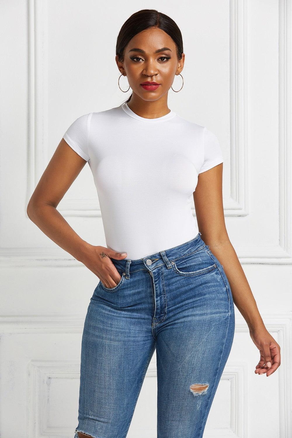 Round Neck Short Sleeve Bodysuit - Immenzive