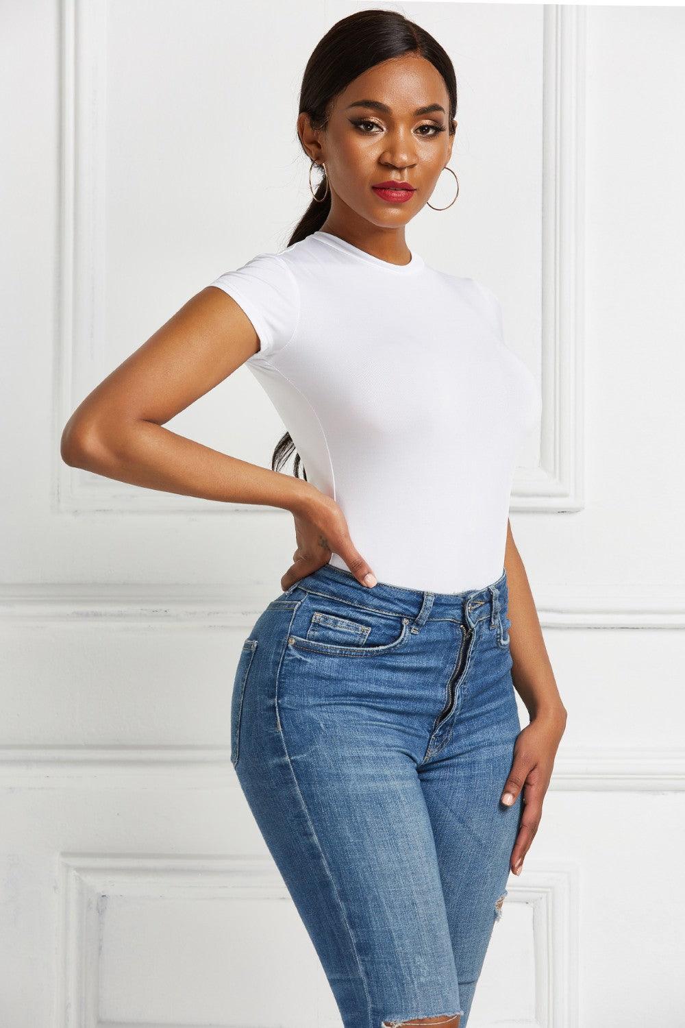 Round Neck Short Sleeve Bodysuit - Immenzive