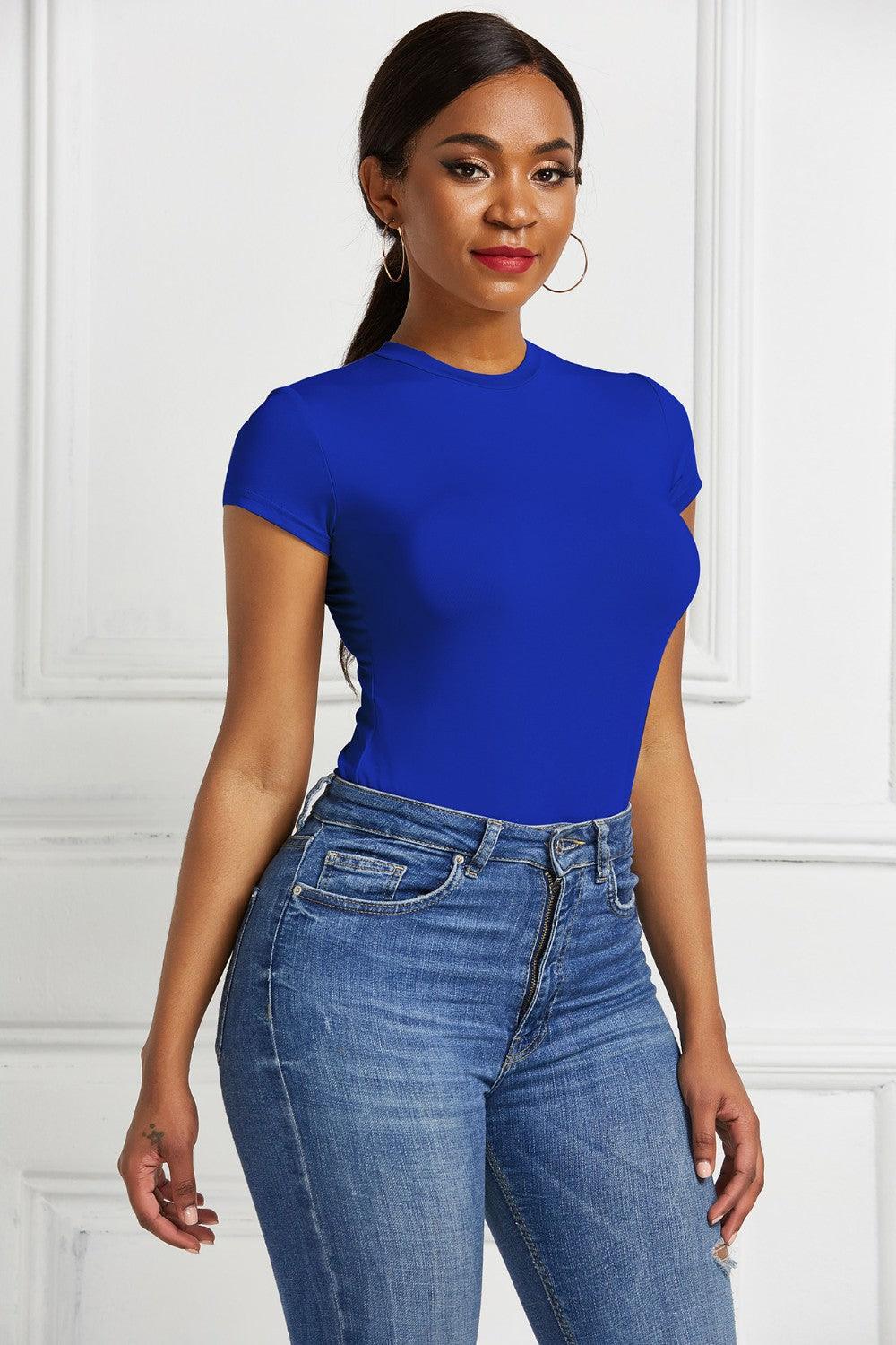 Round Neck Short Sleeve Bodysuit - Immenzive