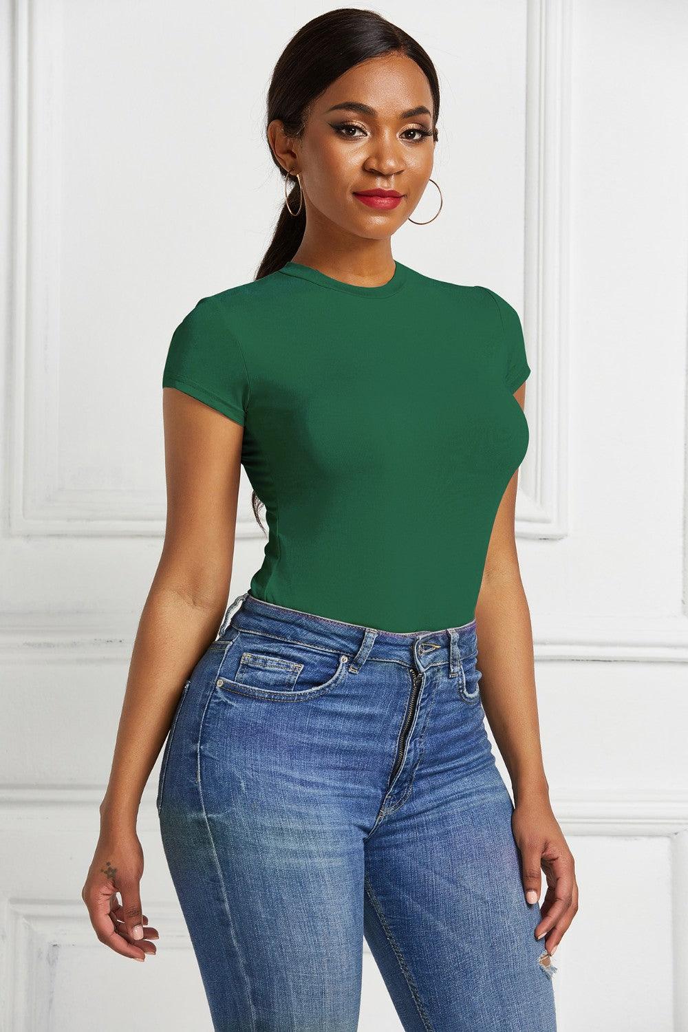 Round Neck Short Sleeve Bodysuit - Immenzive