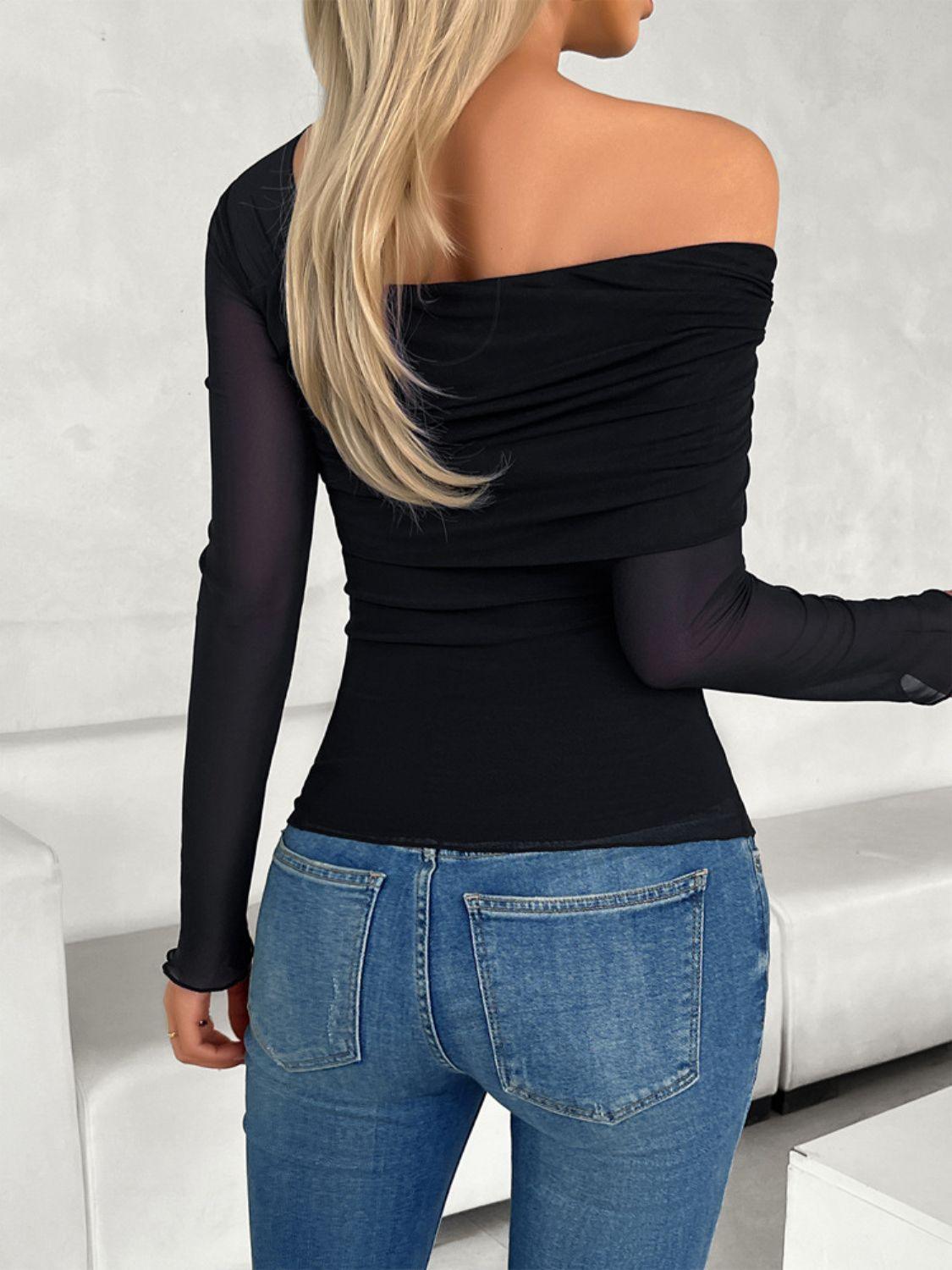 Ruched Asymmetrical Long Sleeve T-Shirt - Immenzive