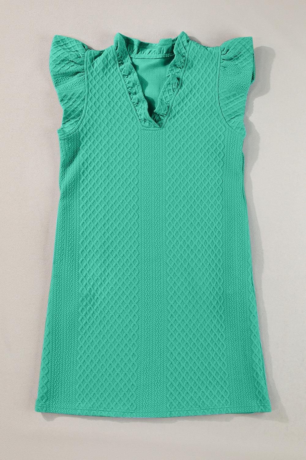 Ruffled V-Neck Cap Sleeve Mini Dress - Immenzive