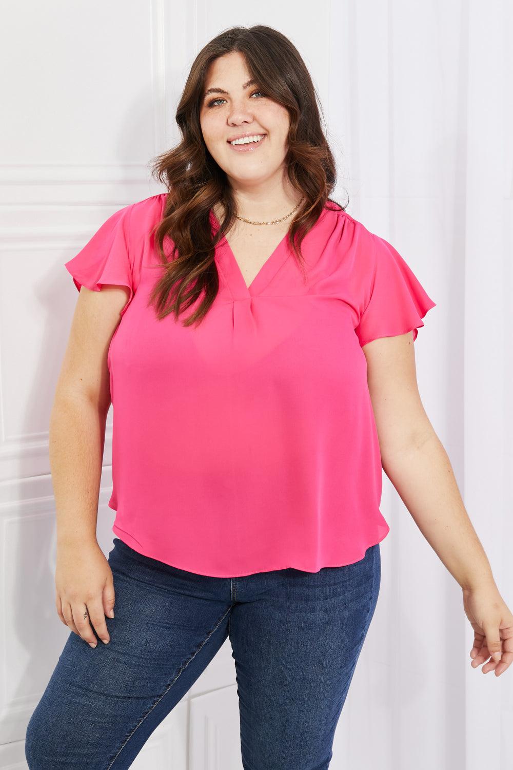 Sew In Love Just For You Full Size Short Ruffled Sleeve Length Top in Hot Pink - Immenzive