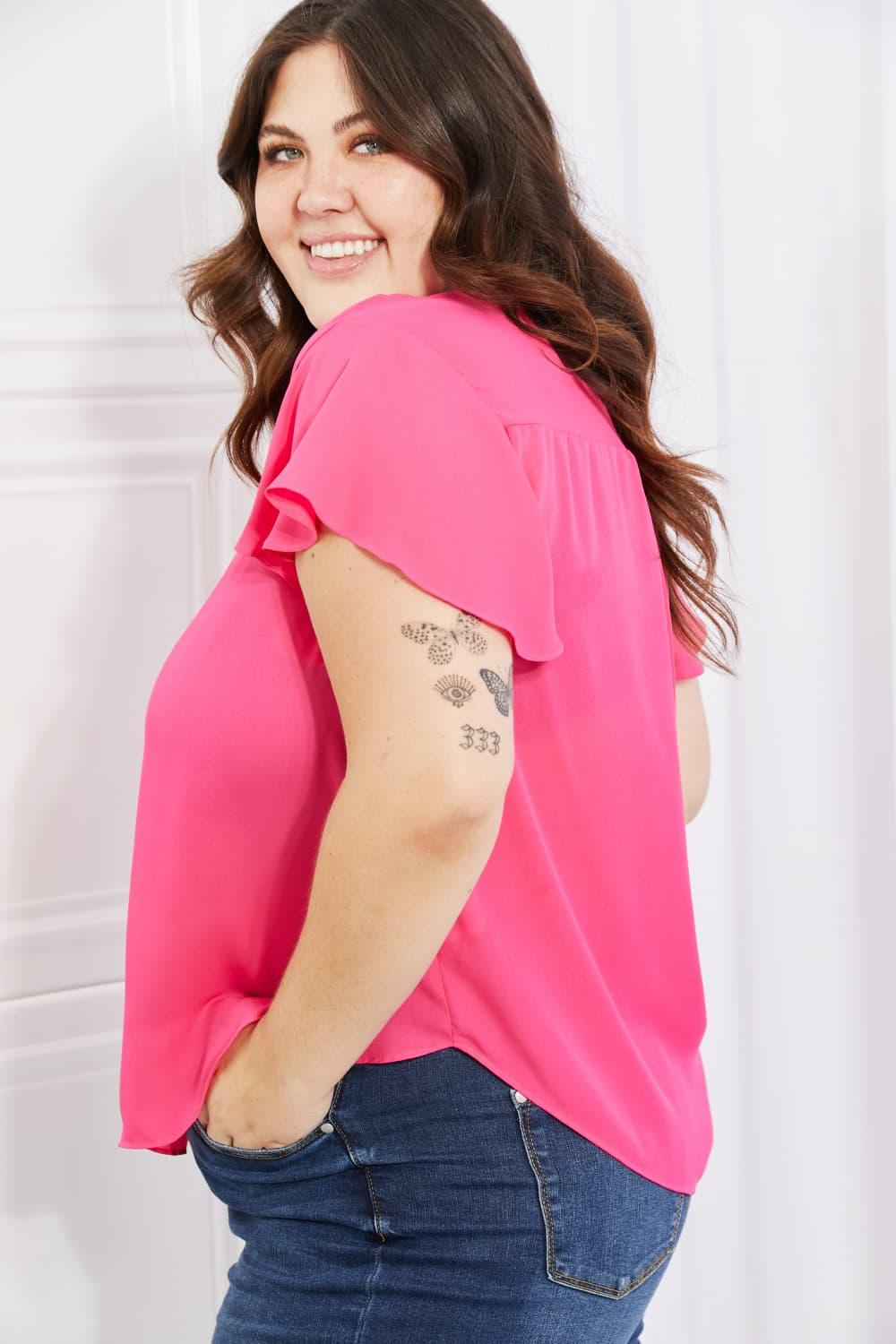 Sew In Love Just For You Full Size Short Ruffled Sleeve Length Top in Hot Pink - Immenzive