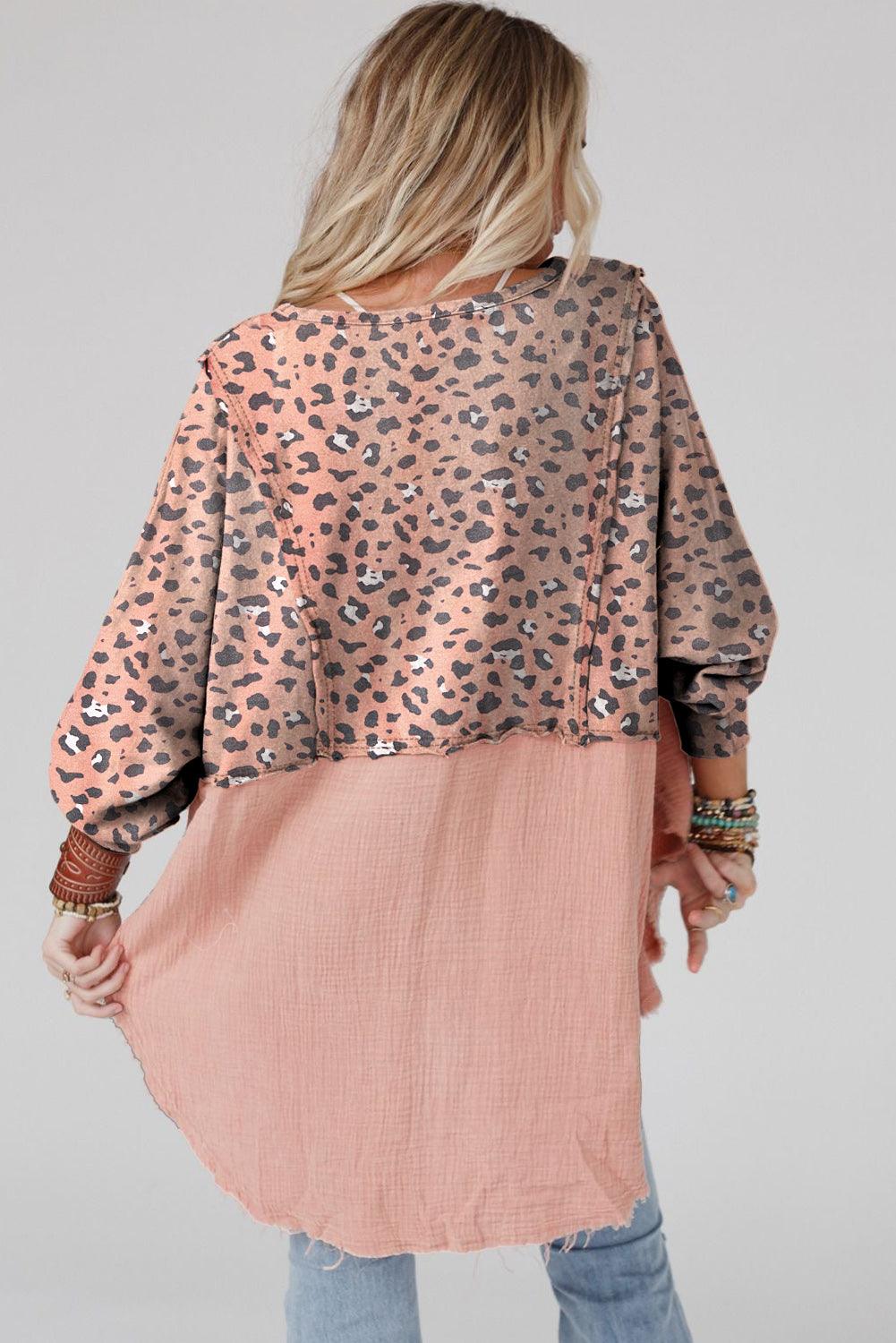 Textured Leopard Dropped Shoulder Blouse - Immenzive