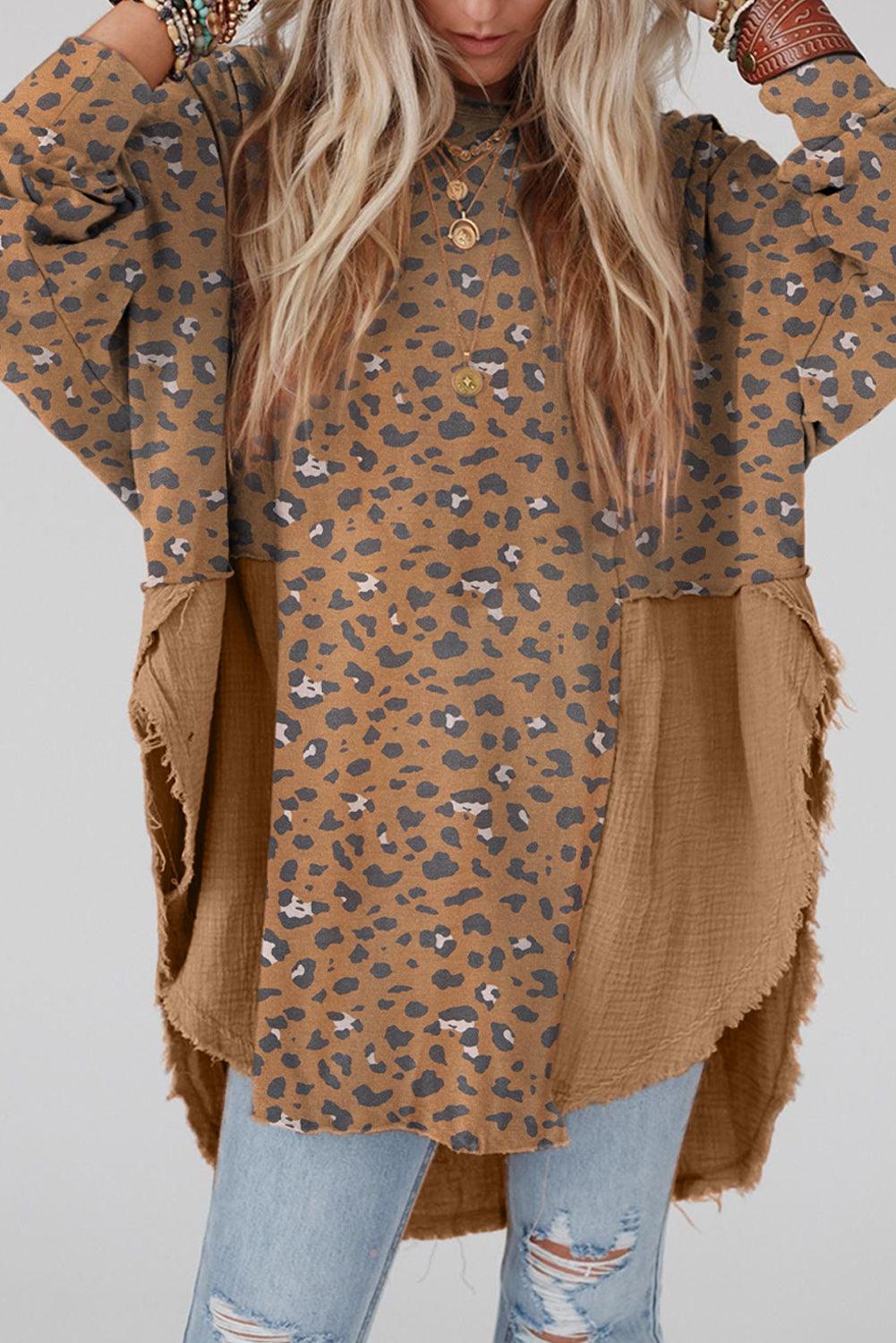 Textured Leopard Dropped Shoulder Blouse - Immenzive