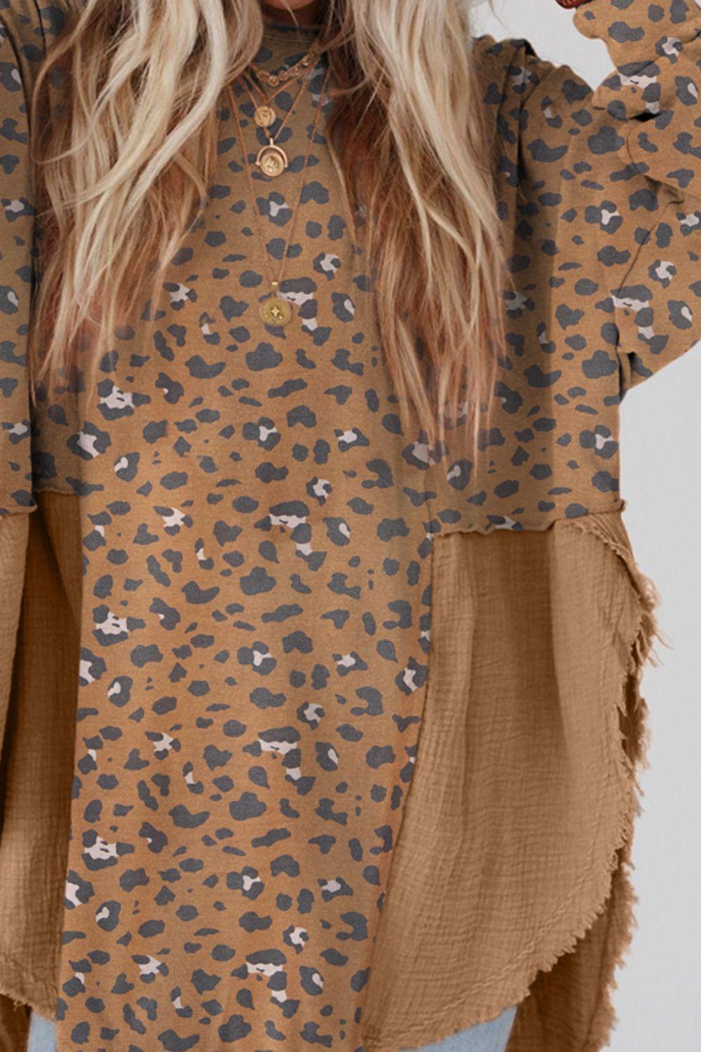 Textured Leopard Dropped Shoulder Blouse - Immenzive