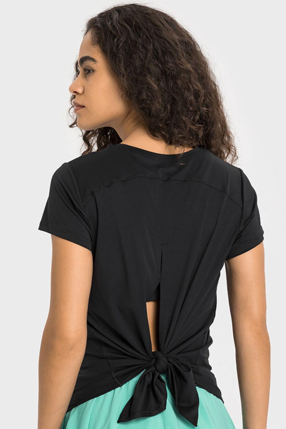 Tie Back Short Sleeve Sports Tee - Immenzive