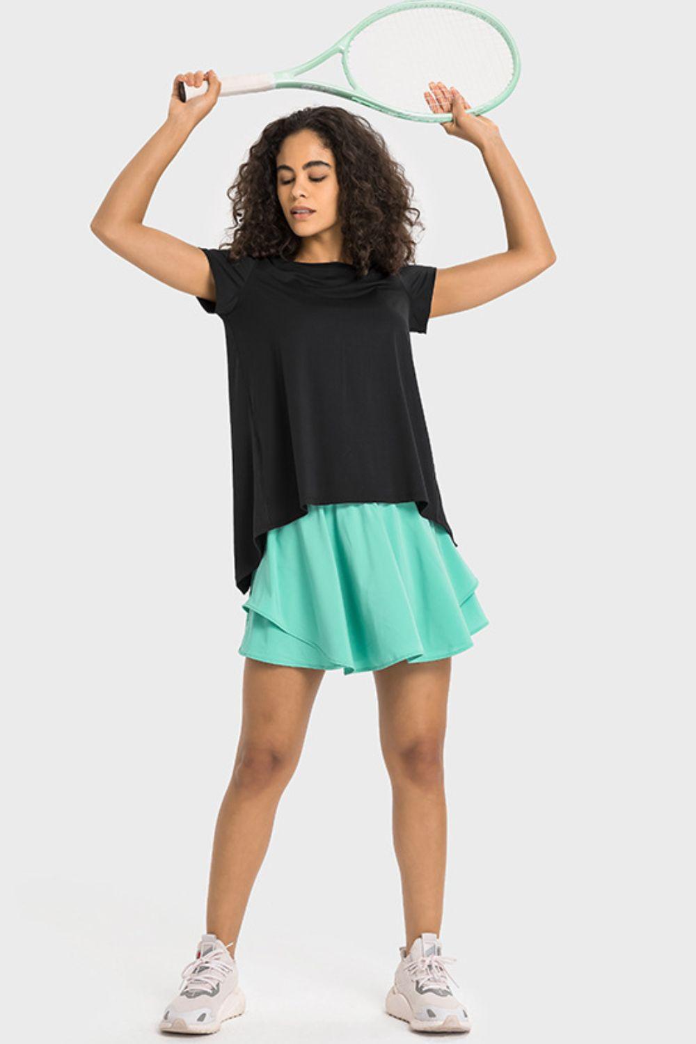 Tie Back Short Sleeve Sports Tee - Immenzive