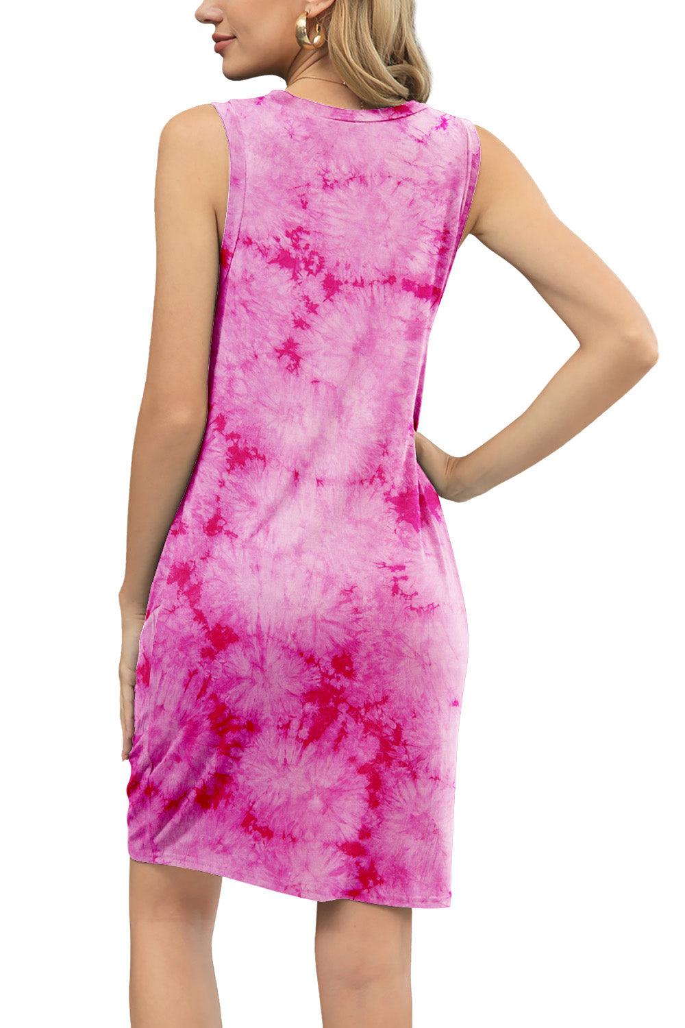 Tie-Dye Twisted Round Neck Sleeveless Dress - Immenzive