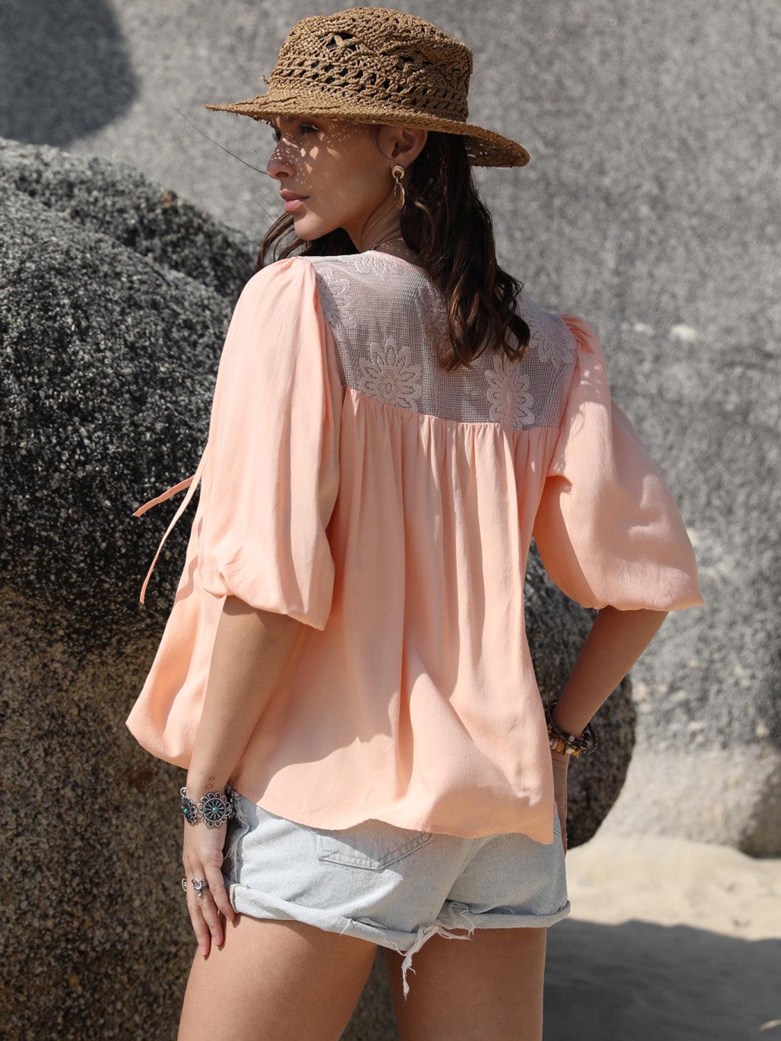 Tie Neck Half Sleeve Blouse - Immenzive