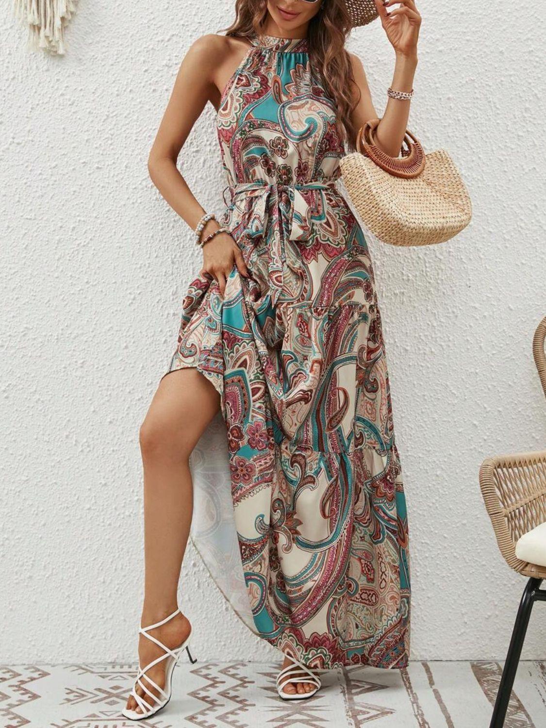 Tied Floral Sleeveless Dress - Immenzive