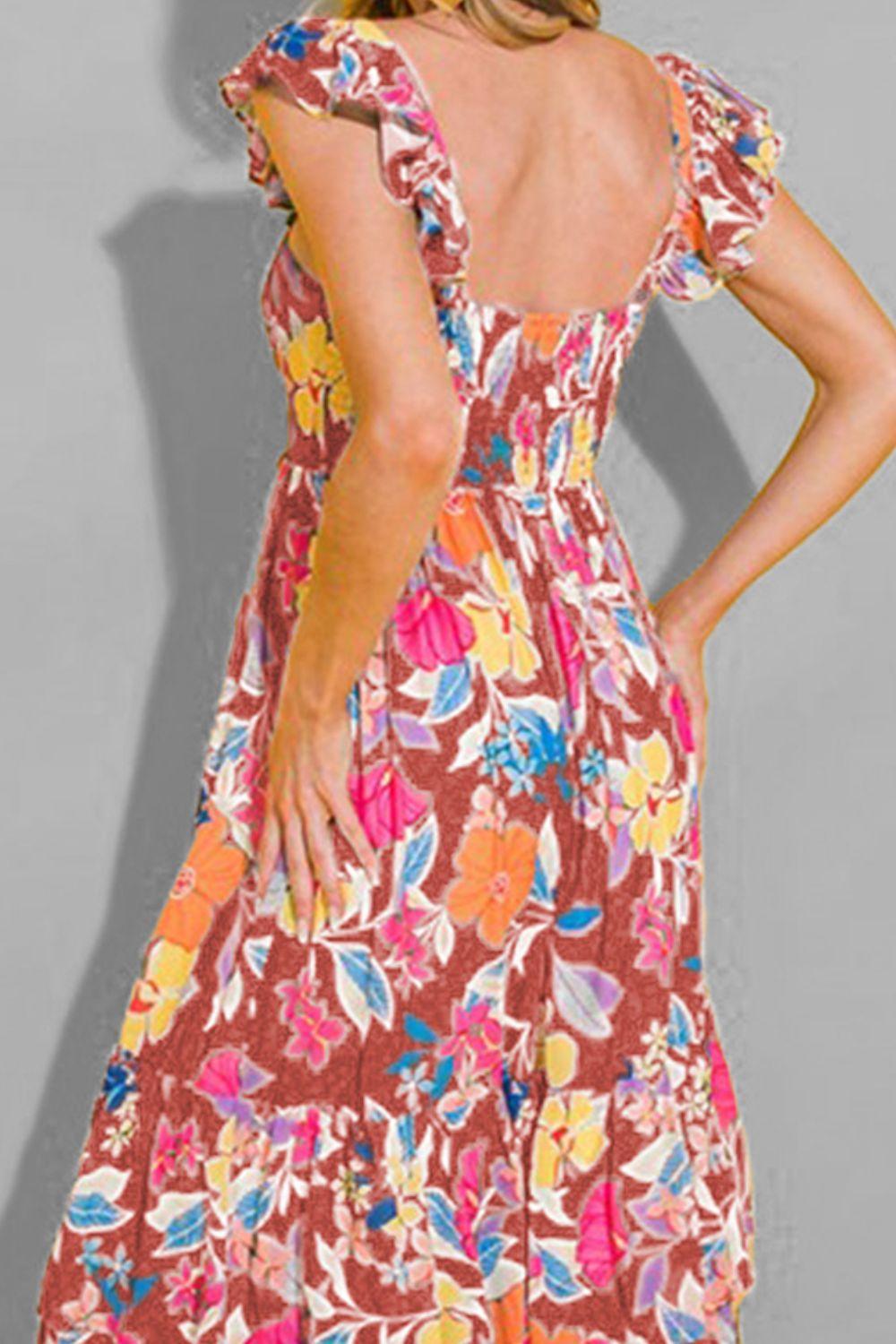 Tiered Ruffled Printed Sleeveless Dress - Immenzive