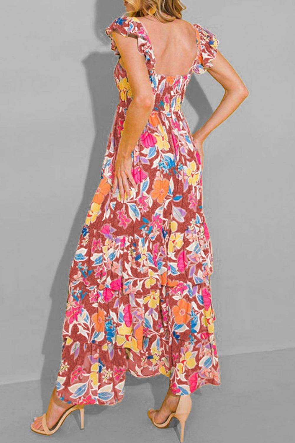 Tiered Ruffled Printed Sleeveless Dress - Immenzive