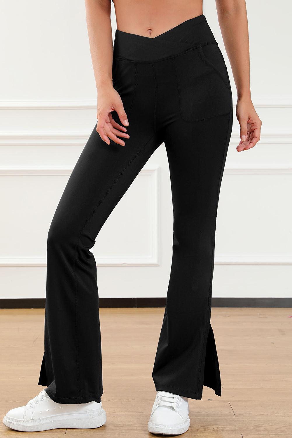 Wide Waistband Slit Bootcut Active Pants - Immenzive