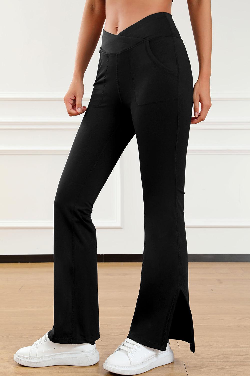 Wide Waistband Slit Bootcut Active Pants - Immenzive