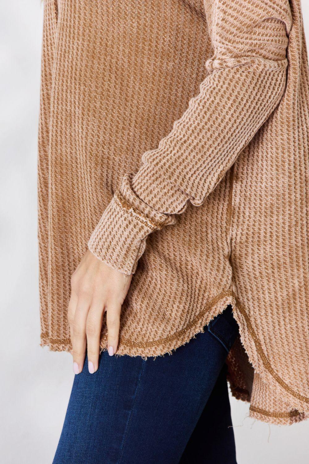 Zenana Oversized Washed Waffle Long Sleeve Top - Immenzive