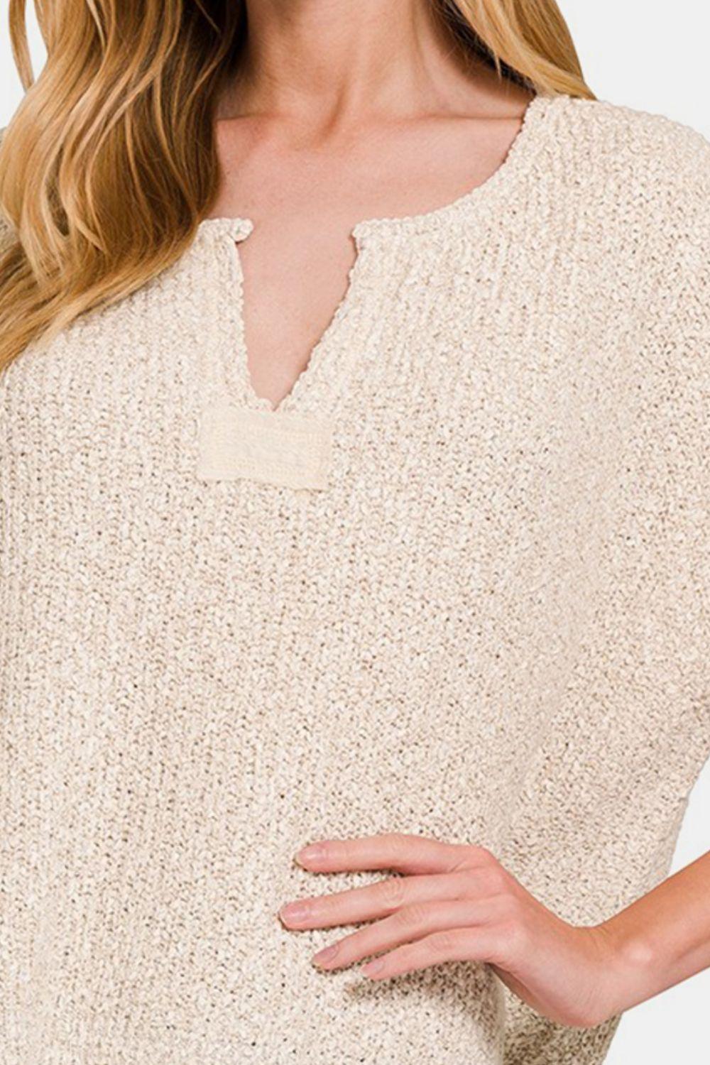 Zenana Short Sleeve Side Slit Sweater - Immenzive