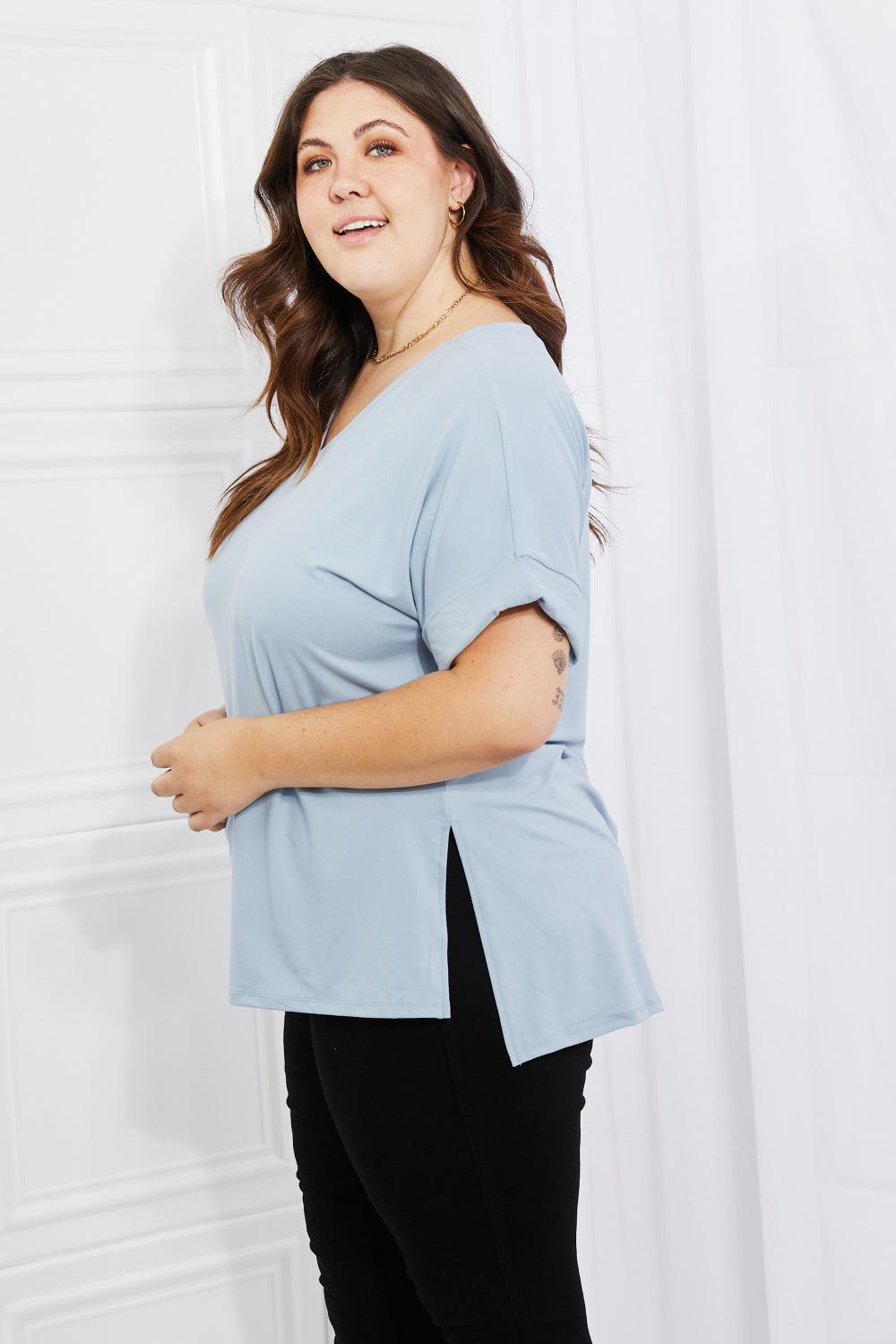 Zenana Simply Comfy Full Size V-Neck Loose Fit T-Shirt in Blue - Immenzive