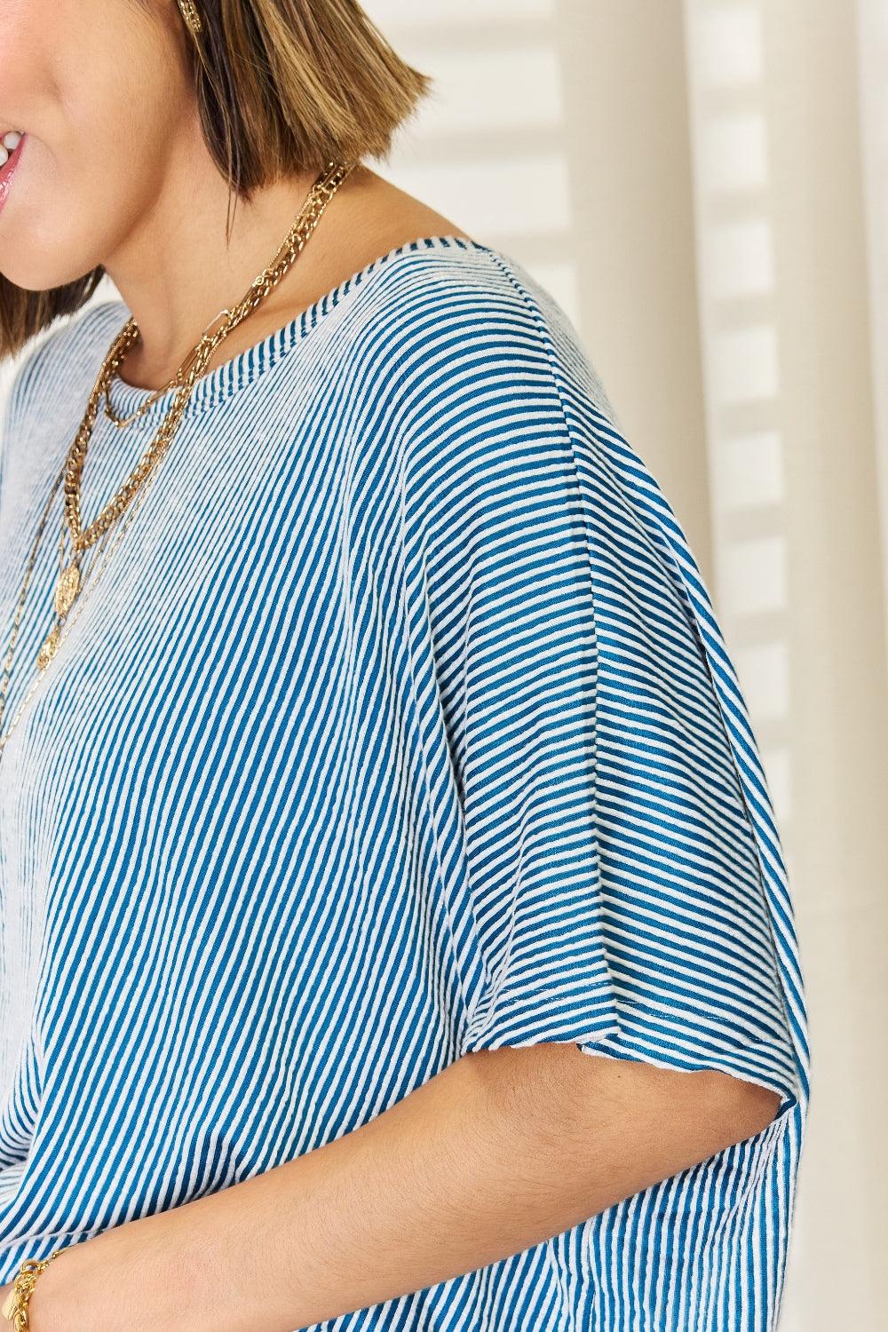 Zenana Striped Round Neck Half Sleeve T-Shirt - Immenzive